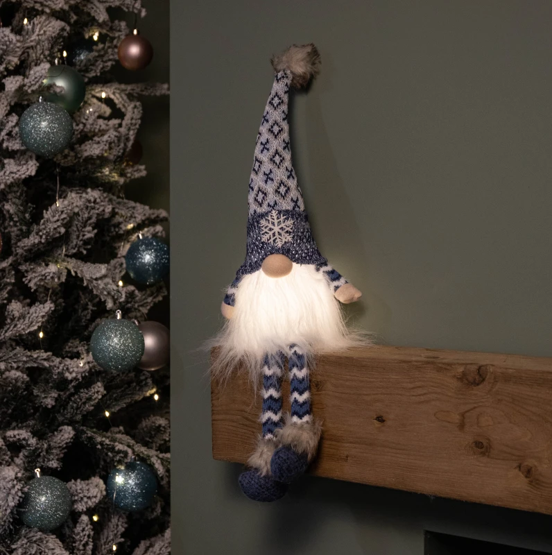 Image of 55cm Battery Operated Light up Blue Christmas Gonk with Dangly Legs & Snowflake Hat