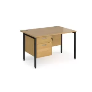 Image of Office Desk Rectangular Desk 1200mm With Pedestal Oak Top With Black Frame 800mm Depth Maestro 25 MH12P2KO