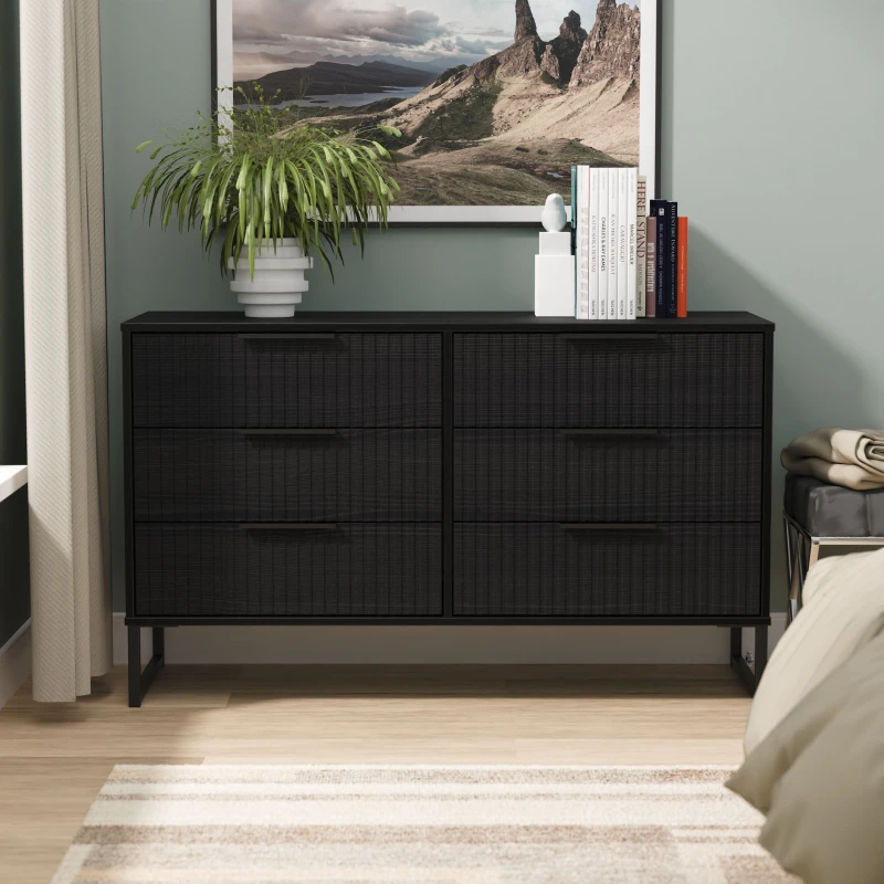 Image of Ready Assembled 2 U Menai 6 Drawer Midi Chest (Ready Assembled) in Black Size: Large Black Unisex Large
