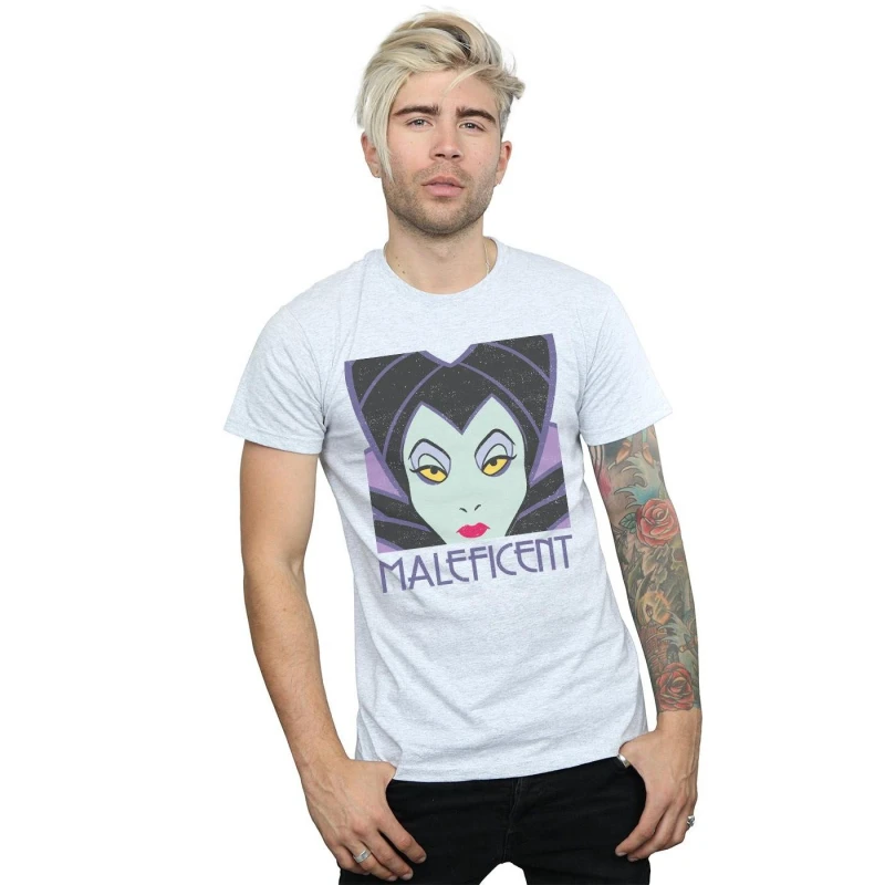 Image of Disney Men Maleficent Cropped Head T-Shirt in Grey Size: Small Grey S Male 5057864091892