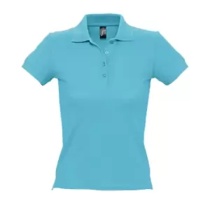Image of SOLS Womens/Ladies People Pique Short Sleeve Cotton Polo Shirt (XL) (Blue Atoll)