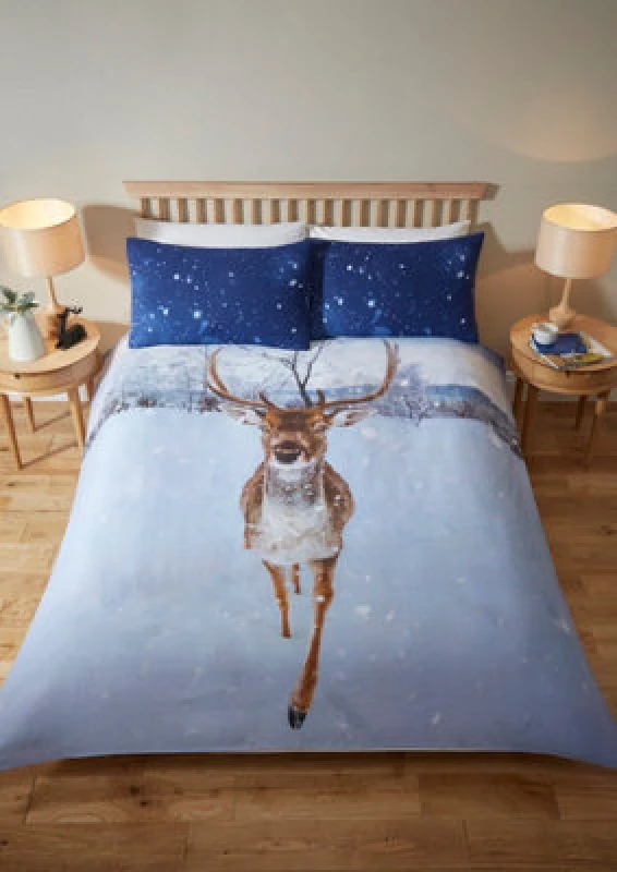 Image of Rapport Home Montrose Stag Polycotton Duvet Set With Pillowcase Blue