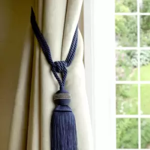 Image of Galaxy Diamante Embellished Tasselled Tie Back, Navy - Emma Barclay