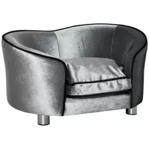 Image of PawHut Pet Sofa Couch, Dog Bed, Cat Lounger, with Storage Pocket Removable Cushion Modern Furniture for Small Dogs, 69 x 49 x 38cm, Silver Grey