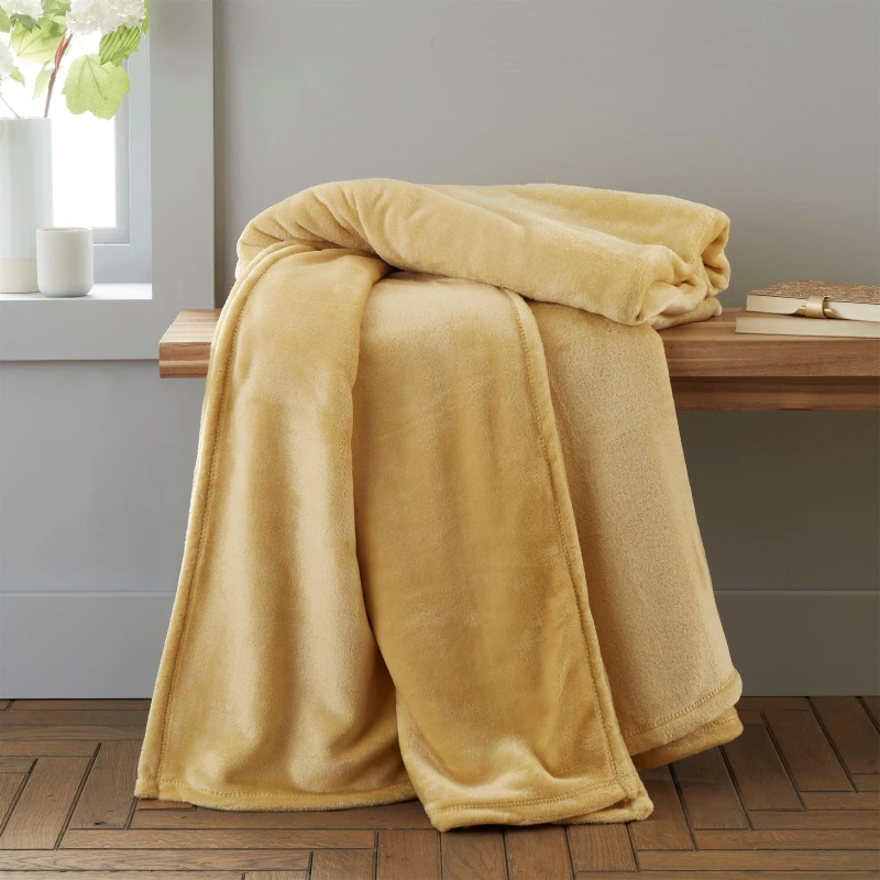 Image of Catherine Lansfield Catherine Lansfield 'Raschel Velvet Touch' Blanket Throw in Yellow Size: 130cm x 170cm Yellow 130cm x 170cm Unisex 5057681155609