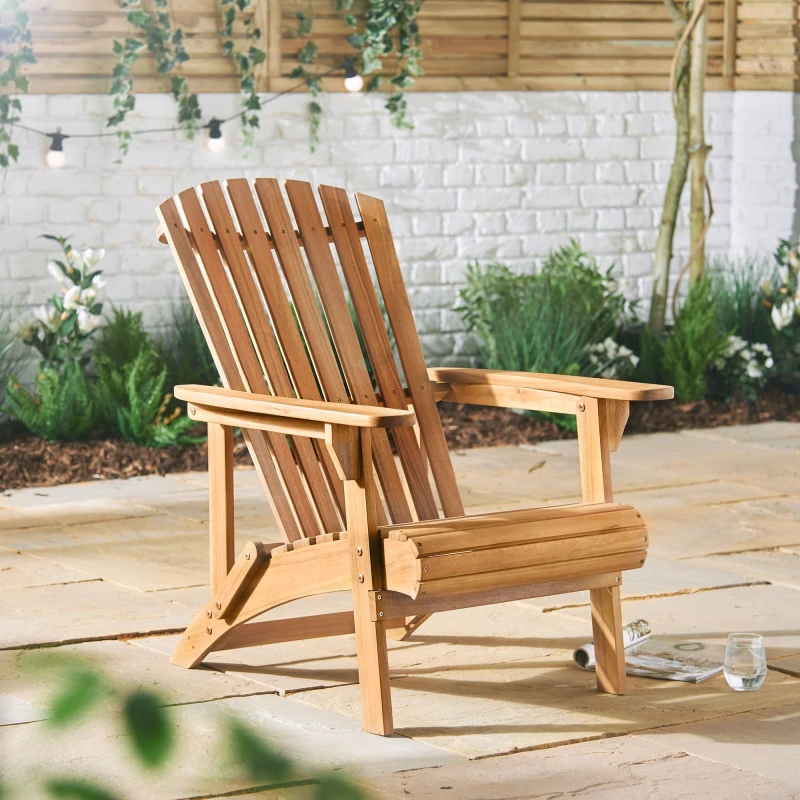 Image of VonHaus Teak Oil Coated Hardwood Adirondack Garden Chair in Natural Size: 1 Pack Natural Unisex 1 Pack