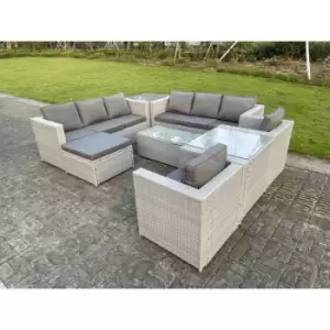 Image of Fimous 8 Seater Outdoor Light Grey PE Rattan Wicker Complete Sofa Set with Rectangular Coffee Table and Big Footstool
