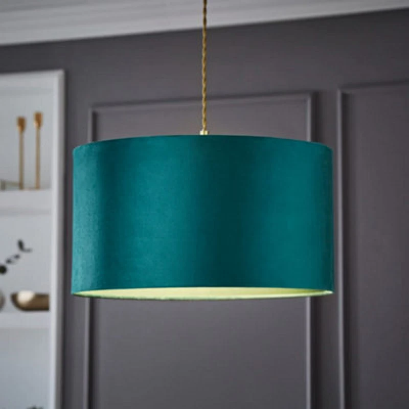 Image of ValueLights Reni Forest Green Velvet Drum Lamp Shade Bottle Green unisex