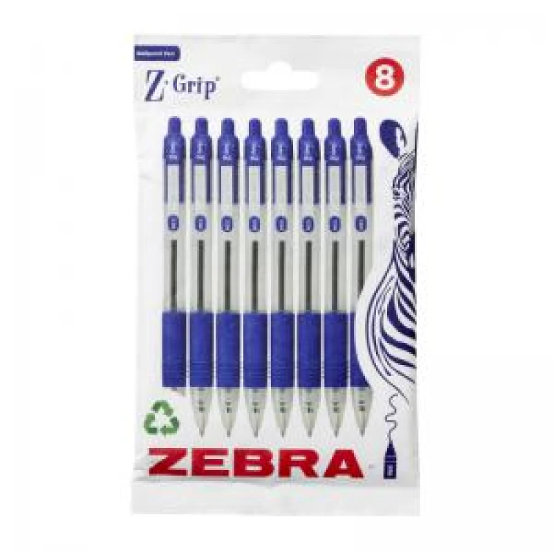 Image of Zebra Z-Grip Retractacble Ballpoint Pen 1mm Tip Blue Pack 8 - 02772 EXR46206ZB