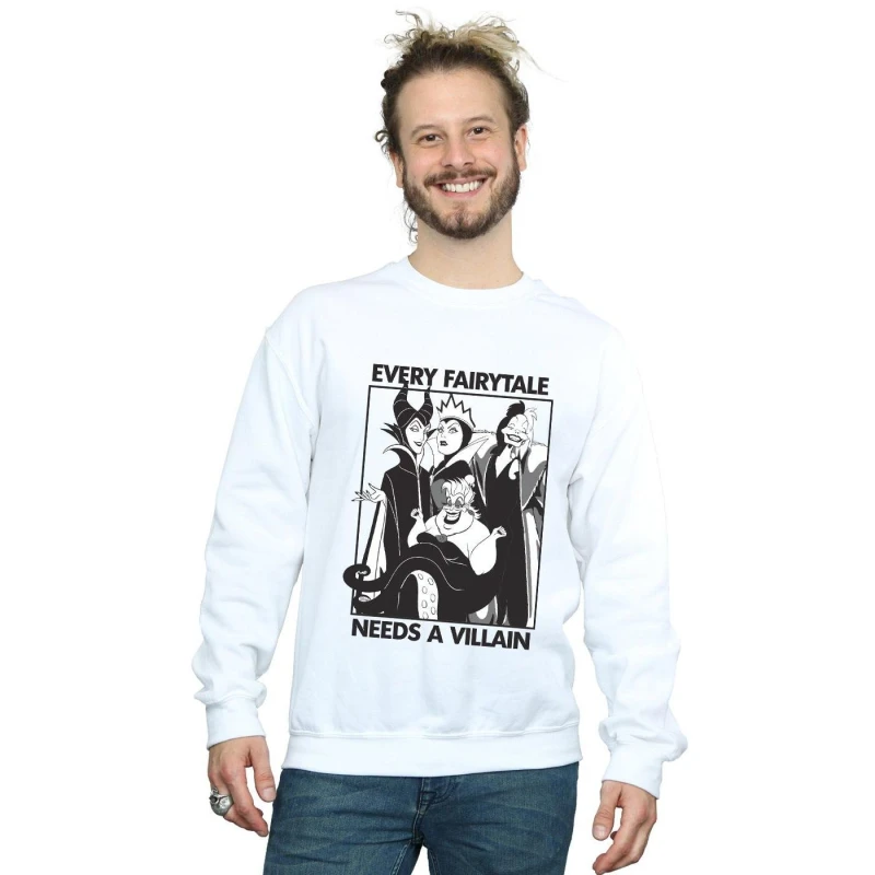 Image of Disney Men Every Fairy Tale Needs A Villain Sweatshirt in White Size: Small White S Male 5057736603611