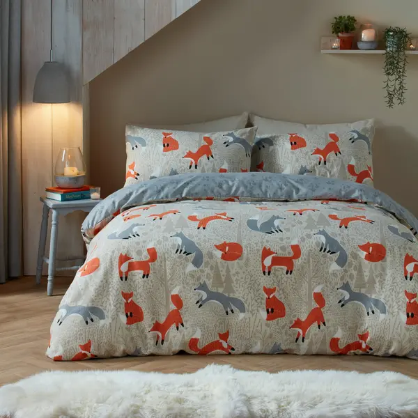 Image of Fusion Snug Foraging Fox Natural Duvet Cover and Pillowcase Set Natural