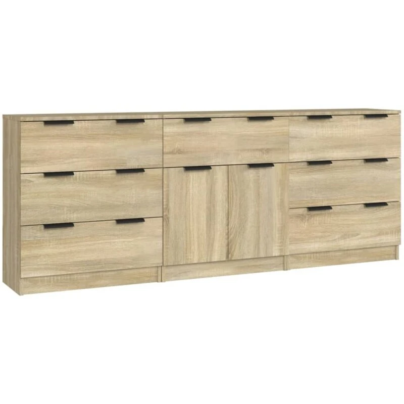 Image of VIDAXL 3 Piece Sideboards Sonoma Oak Engineered Wood Vidaxl 8720287122586