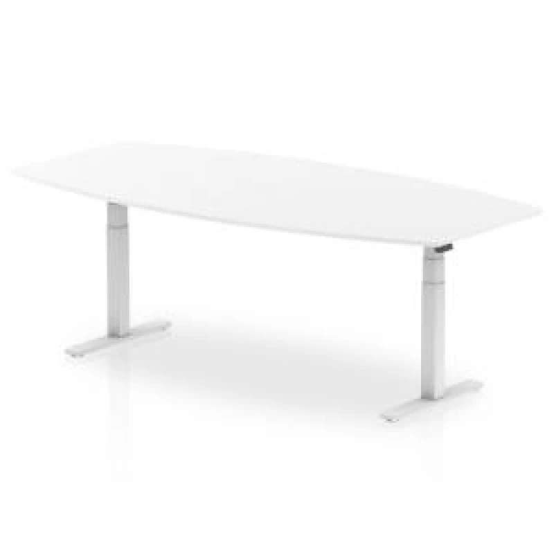 Image of Dynamic High Gloss 2400mm Writable Boardroom Table White Top White Height Adjustable Leg I003568