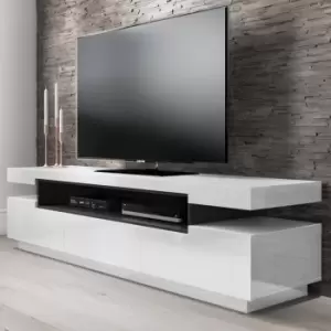 Image of Large White Gloss TV Unit with Storage - TV's up to 83 - Harlow