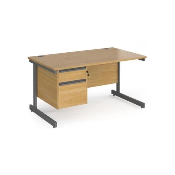 Image of Office Desk Rectangular Desk 1400mm With Pedestal Oak Top With Graphite Frame 800mm Depth Contract 25 CC14S2-G-O