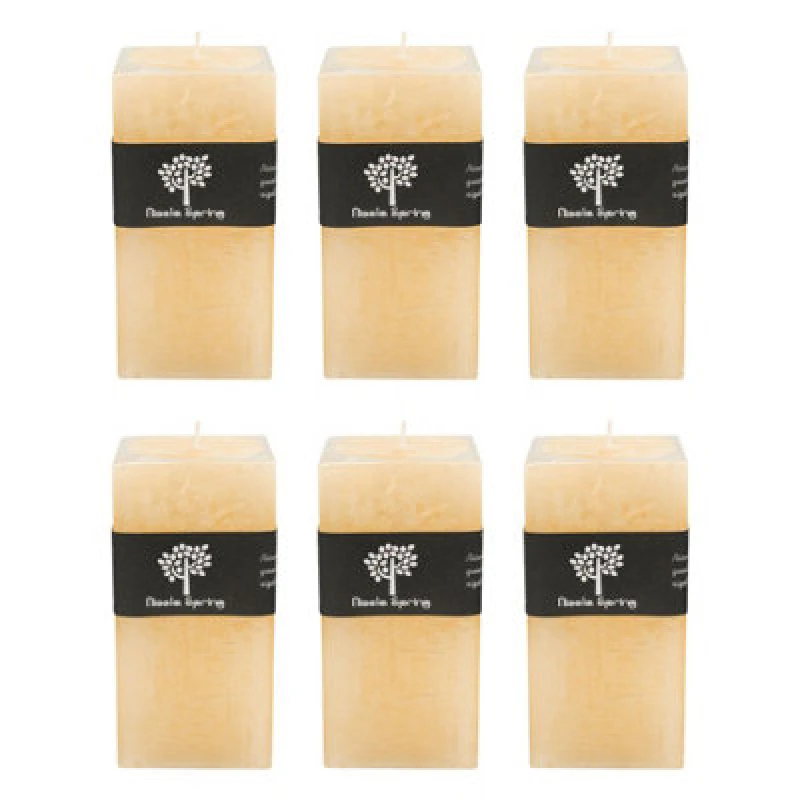Image of Nicola Spring Square Vanilla Pillar Candles - 90 Hours - Cream - Pack Of 6