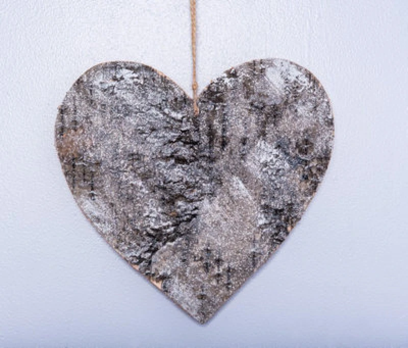 Image of Shatchi 20cm Heart Shape Birch Bark Wooden Christmas Wall Hanging Decoration Brown