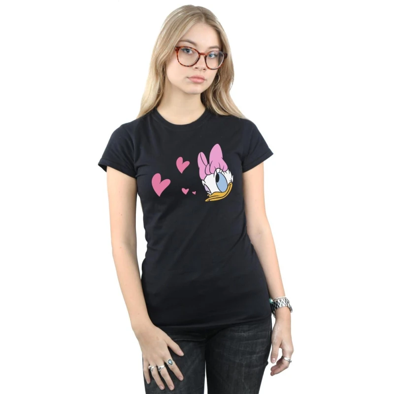 Image of Disney Daisy Duck Kisses Cotton T-Shirt Black female
