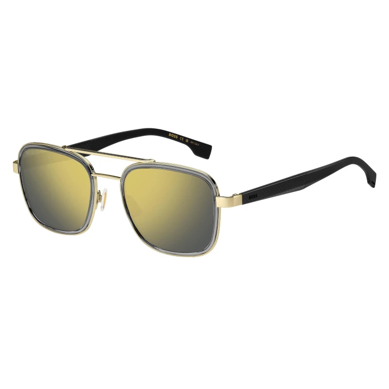 Image of Boss Mens Double Bridge Round Sunglasses Gold Grey male 54 cm