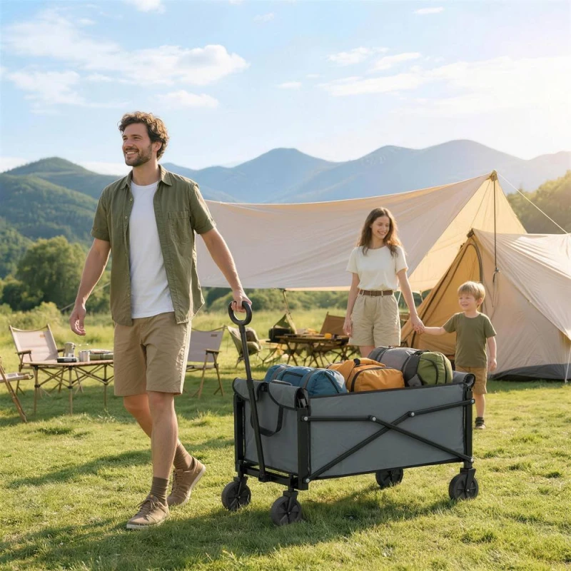 Image of OUTSUNNY 81L Festival Trolley on Wheels, Garden Folding Trolley Cart in Grey Grey Unisex