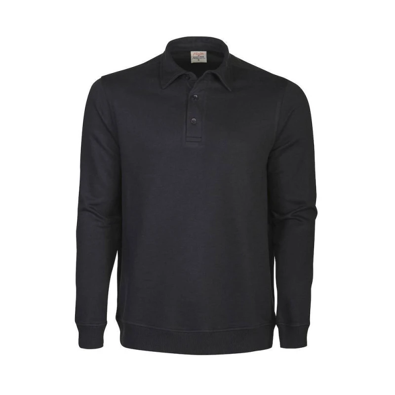 Image of Printer Mens Homerun Long-Sleeved Polo Shirt in Black Size: XS Black Male XS