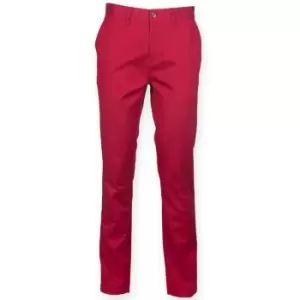 Image of Front Row Mens Cotton Rich Stretch Chino Trousers (30L) (Vintage Red) - Vintage Red