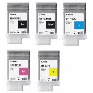 Image of Canon PFI107 Black and Tri Colour Ink Cartridge