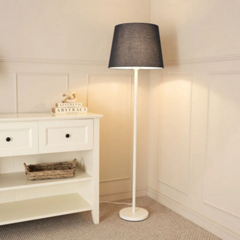 Image of ValueLights Charlie White Single Stem Floor Lamp with Fabric Tapered Shade and LED Bulb Black