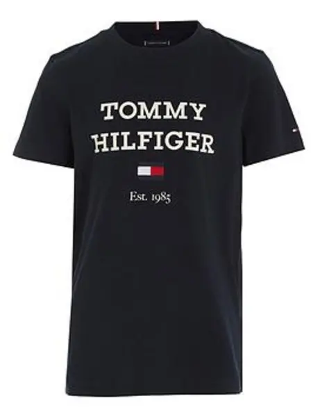 Image of Tommy Hilfiger Boys Th Logo Short Sleeve T-Shirt - Navy, Size 10 Years
