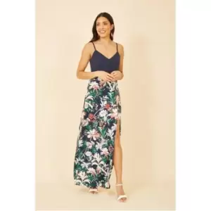 Image of Mela London Navy Leaf Print Jersey Maxi Dress - Blue