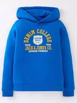 Image of Jack & Jones Junior Boys Two Colour Logo Sweat Hoodie - Bright Blue, Bright Blue, Size 6 Years