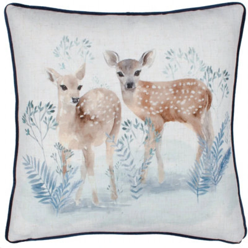 Image of Evans Lichfield Winter Fawns Festive Piped Polyester Filled Cushion Multi