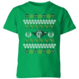 Image of Star Wars Yoda Knit Kids Christmas T-Shirt - Kelly Green - 7-8 Years