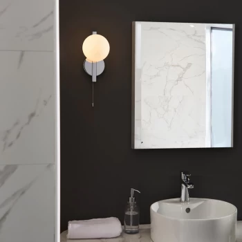 Image of Riomaggiore Bathroom Wall Lamp Chrome Plate & Matt Opal Glass IP44