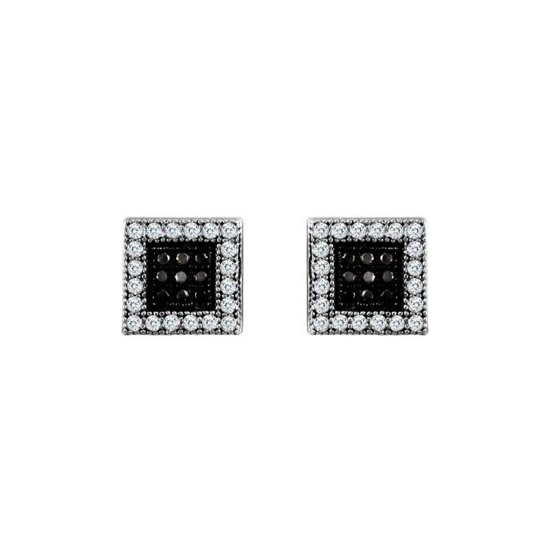 Image of Jewelco London 9ct White Gold Black and White CZ Square Stud Earrings - JES332 Silver female