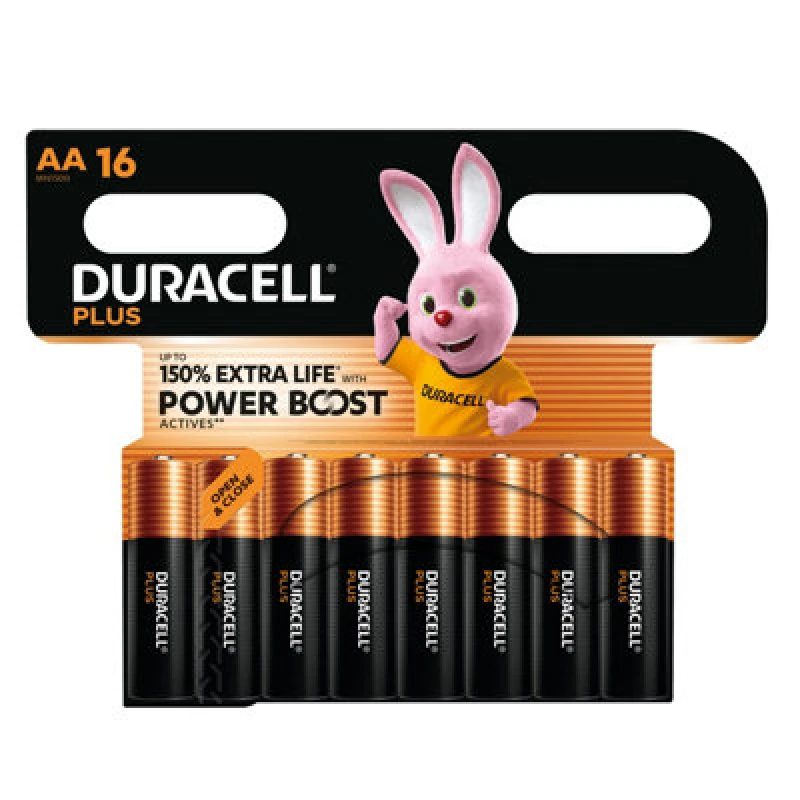 Image of Duracell Plus Duracell Plus AA Battery Alkaline 150% Extra Life Power Boost (Pack of 16) 5009375+ 5009375+