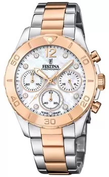 Image of Festina F20605/1 Ladies Rose-Plated Chrono W/Bracelet Watch