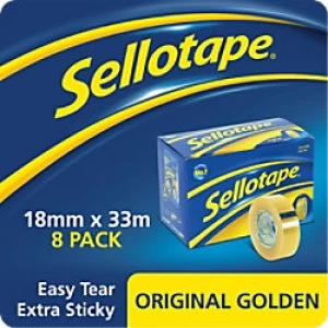 Image of Sellotape Original Golden Tape 18mm x 33m Transparent 8 Rolls