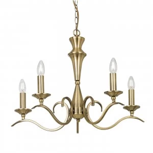 Image of 5 Light Multi Arm Ceiling Pendant Candle Antique Brass, E14