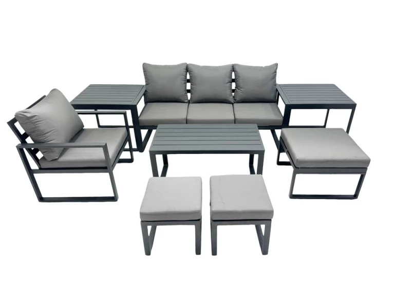Image of Fimous 7 Seat Aluminium 3 Seat Sofa Coffee Table Sets with 2 Side Tables in Dark Grey Dark Grey Unisex
