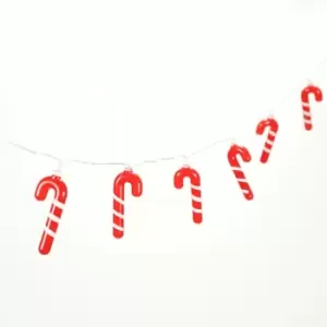 Image of Set of 10 Red & White Candy Cane String Fairy Lights Christmas Xmas Battery Operated Festive Lights