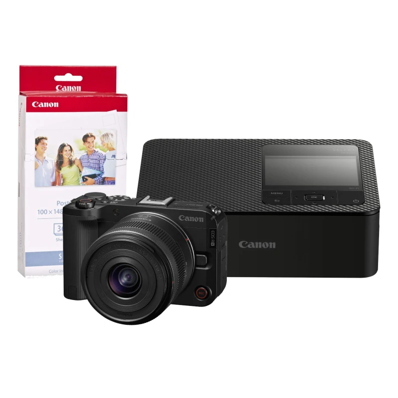 Image of Canon EOS R50V Camera inc RF-S 14-30mm Lens. CP1500 Printer and KP-36I