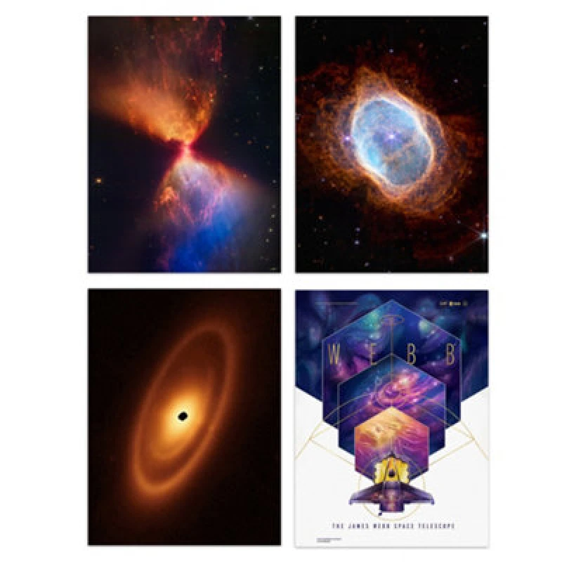 Image of Artery8 Wall Art Print Set Of 4 Nasa James Webb Telescope Fiery Hourglass Protostar Fomalhaut System Southern Ring Nebula