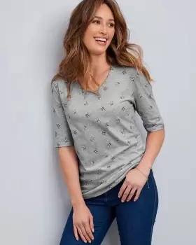 Image of Cotton Traders Womens In-Print ½ Sleeve Scoop Neck Jersey Top in Grey