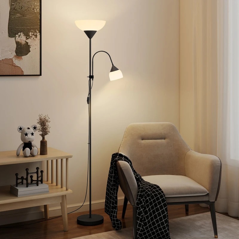 Image of HOMCOM HOMCOM 2 LED Modern Floor Lamp with Adjustable Lampshade for Living Room in Black One Size Unisex 5063603054950