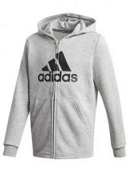 Image of Adidas Boys Badge Of Sport Full Zip Hoodie - Grey Heather