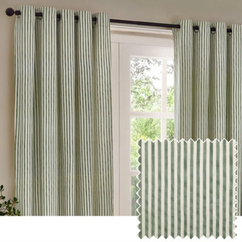 Image of Yard Hebden Striped 100% Cotton Lined Eyelet Curtains Forest Green 168cm width 137cm drop, Green 5025532848802
