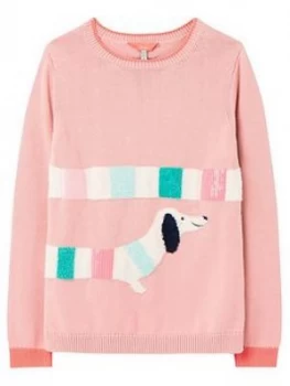 Image of Joules Girls Geegee Dog Knitted Jumper - Pink, Size Age: 5 Years, Women