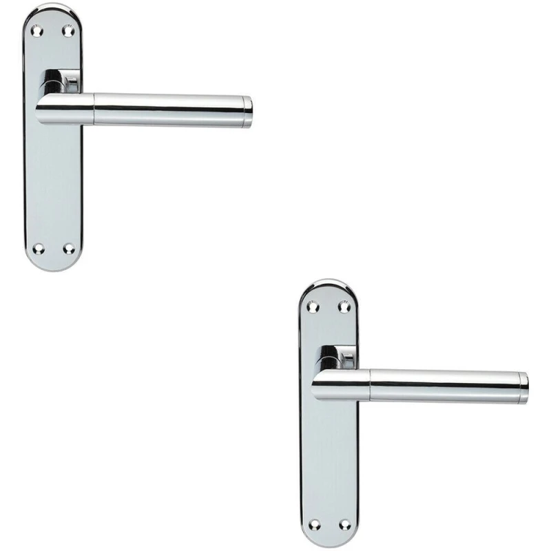 Image of Loops 2x Round Bar Lever on Latch Backplate Door Handle 180 x 40mm Polished Chrome Multi
