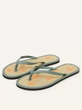 Image of Accessorize Palm Tree Embroidered Seagrass Flip Flops, Green Size M Women